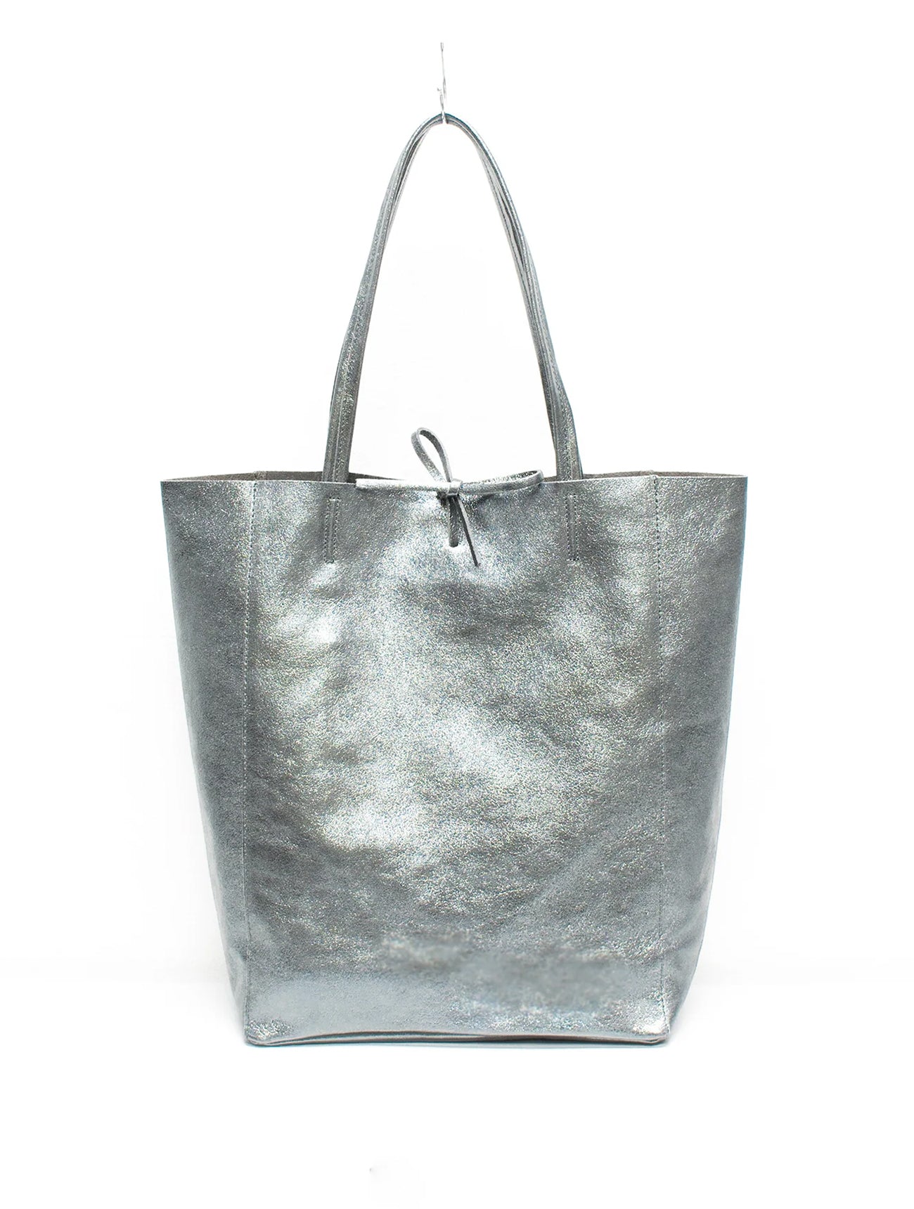 Metallic Leather Large Shopper | Pewter