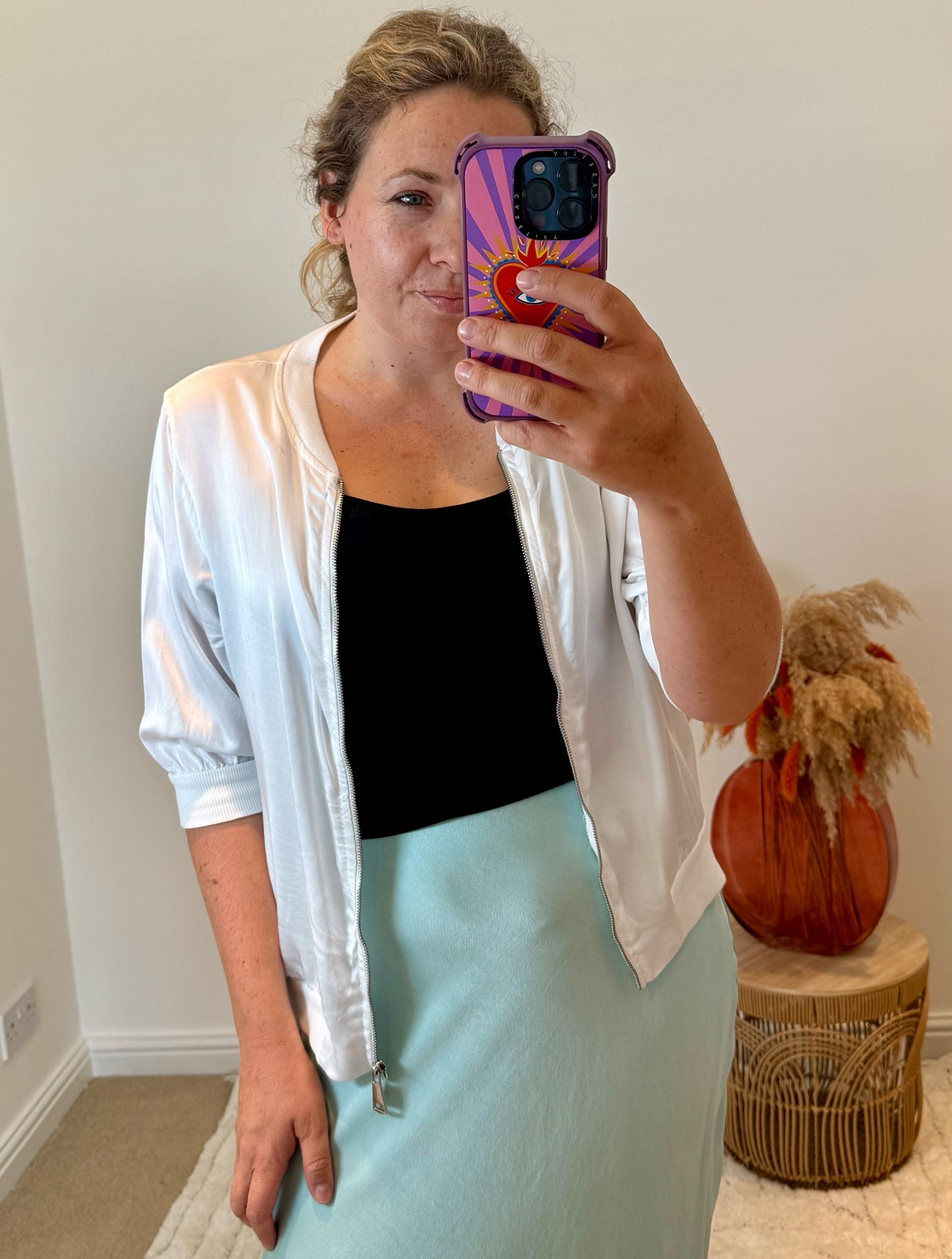 Satin Lightweight Bomber Jacket | White