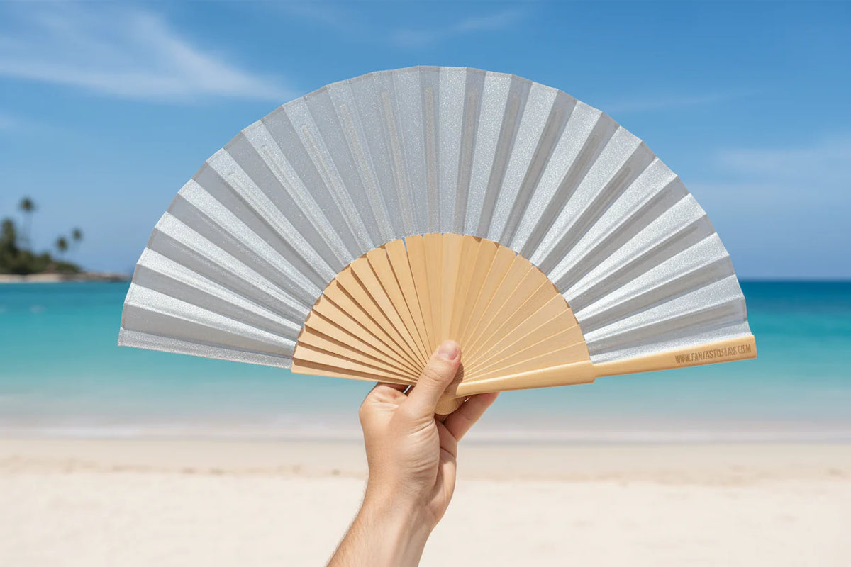 Silver Pearlised Shimmer 23cm Fan