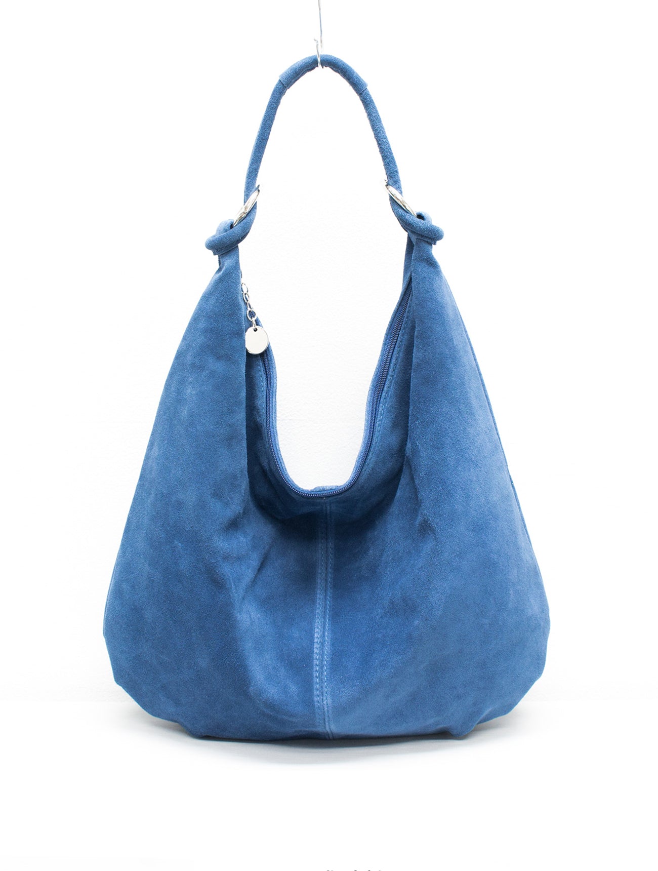 Suede Leather Slouch Shoulder Bag Denim Blue
