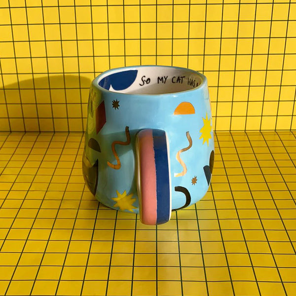 Small Talk 'I Work Hard' Cat Mug