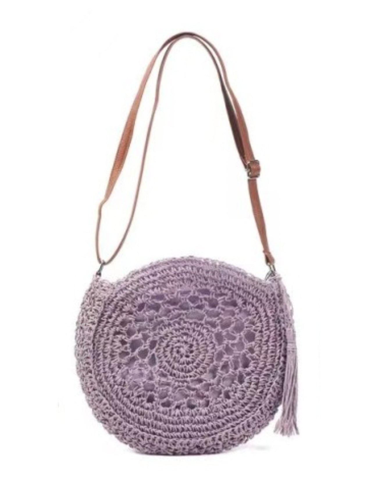 Small Round Straw Crossbody Bag | Lilac