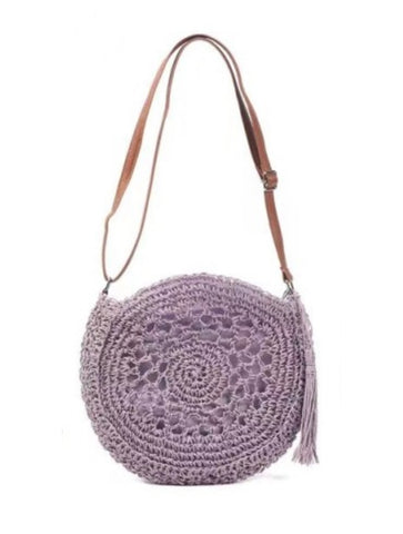 Small Round Straw Crossbody Bag | Lilac