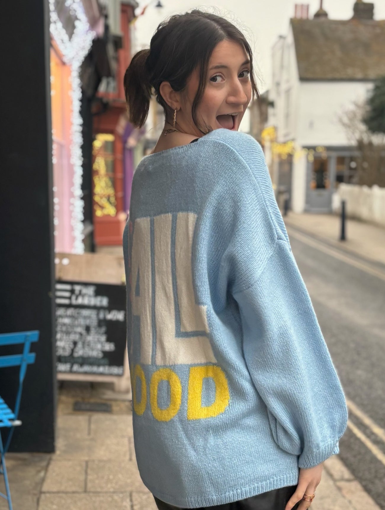Smiley 'It's All Good' Jumper | Sky Blue