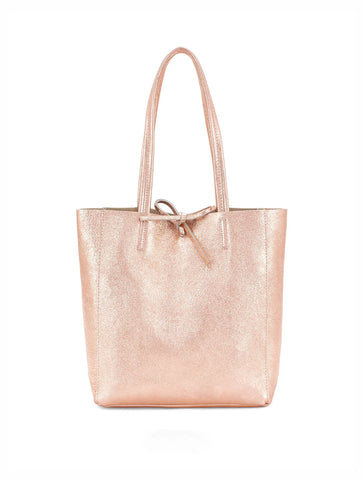 Metallic Leather Small Shopper Bag | Rose Gold