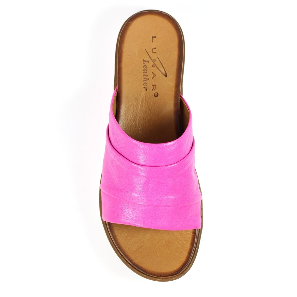 Lunar | Sorrento Leather Slip On Sandal | Fuchsia Pink