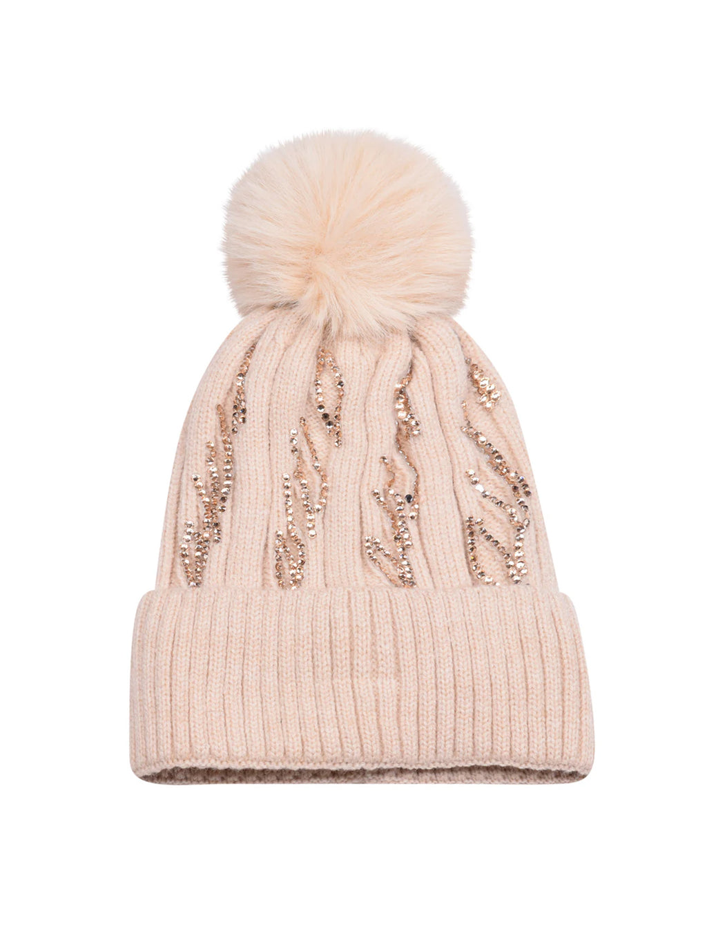Diamante Detail Bobble Hat | Blush Beige