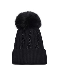 Diamante Detail Bobble Hat | Black