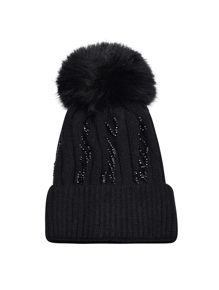 Diamante Detail Bobble Hat | Black