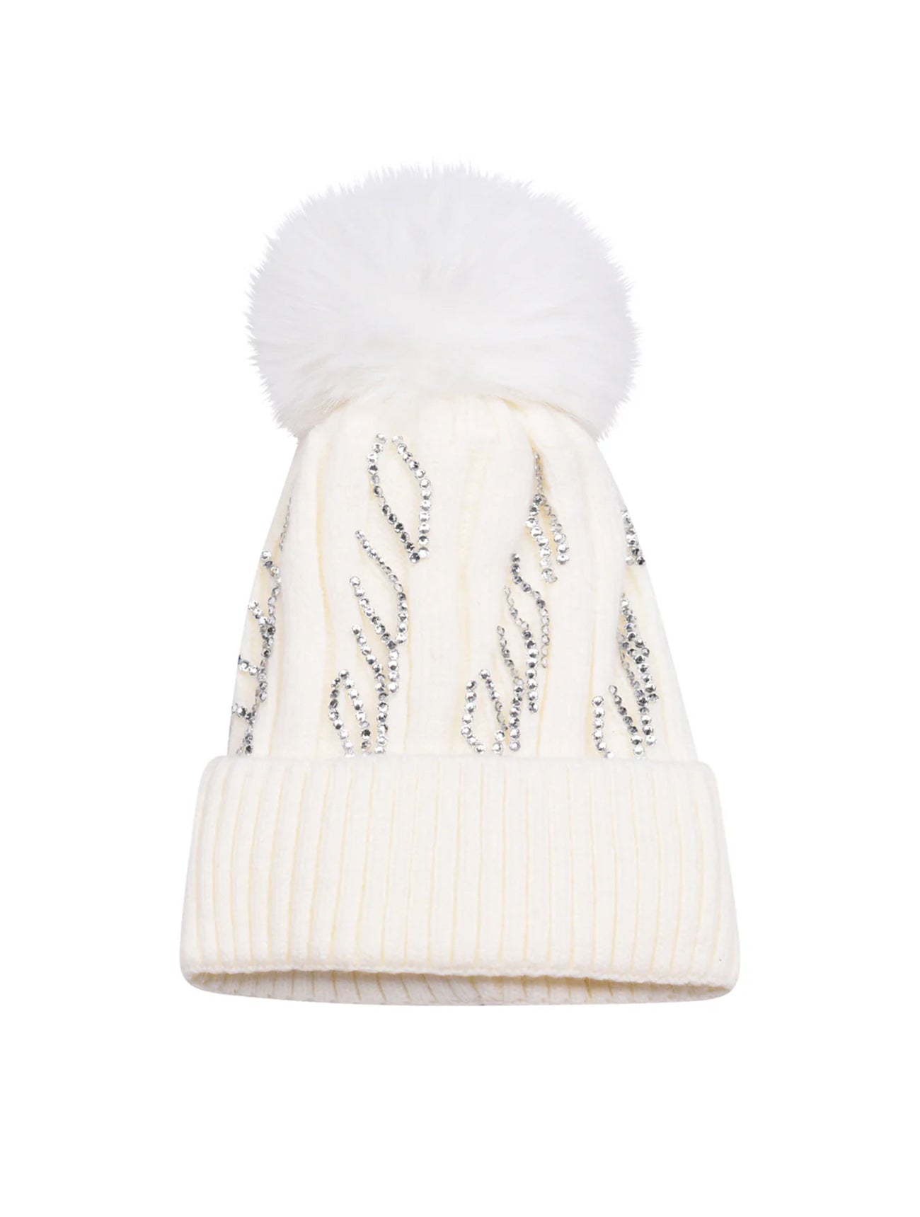 Diamante Detail Bobble Hat | Ivory