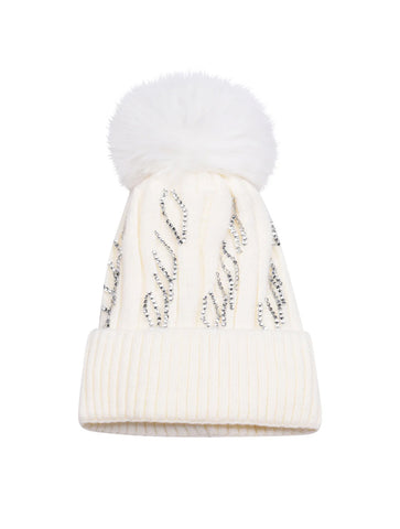 Diamante Detail Bobble Hat | Ivory