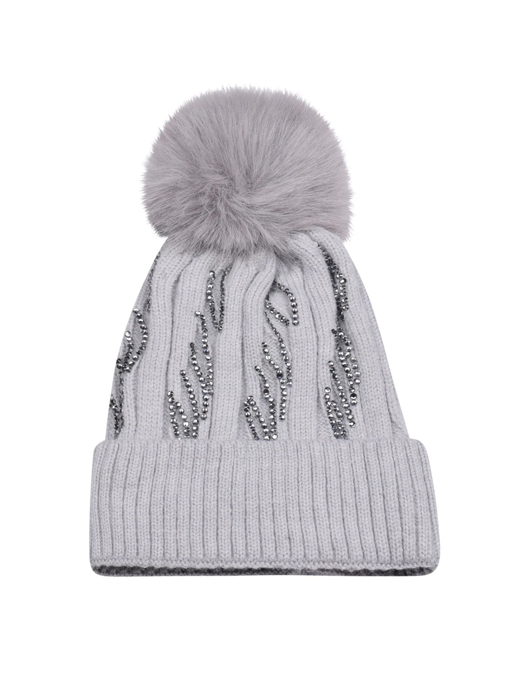 Diamante Detail Bobble Hat | Silver Grey
