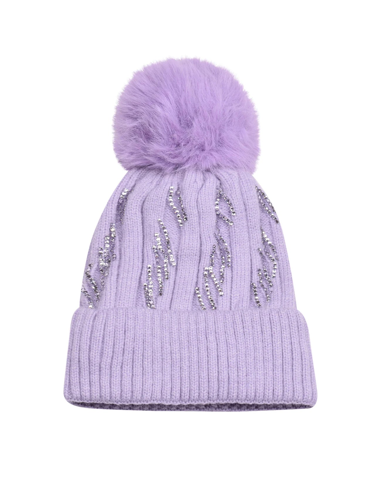 Diamante Detail Bobble Hat | Lilac