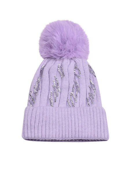 Diamante Detail Bobble Hat | Lilac