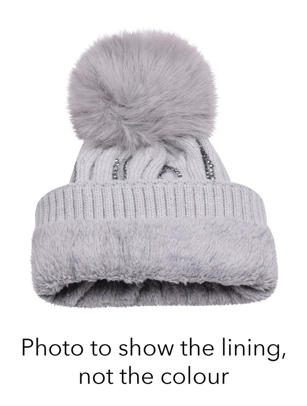 Diamante Detail Bobble Hat | Ivory