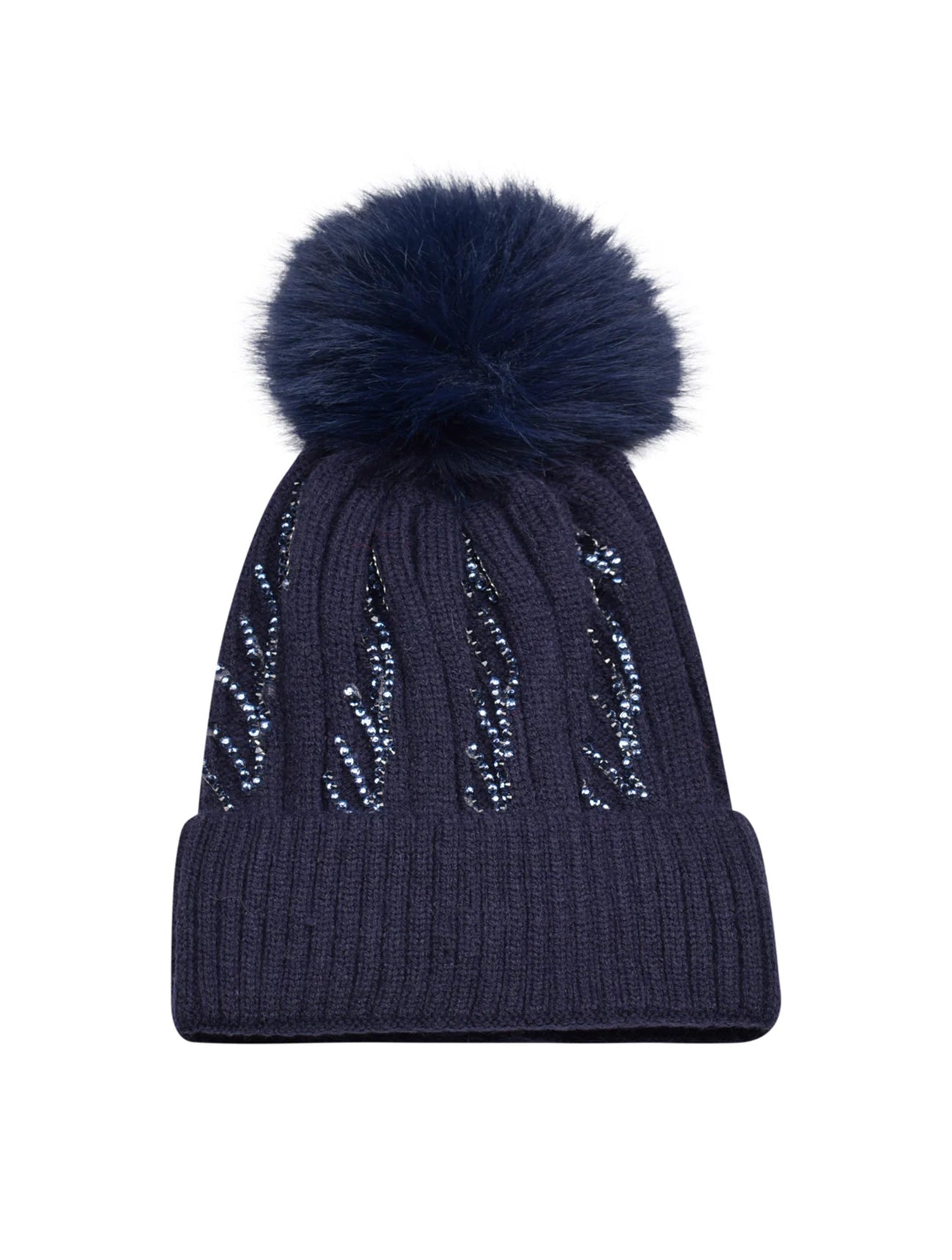 Diamante Detail Bobble Hat | Navy