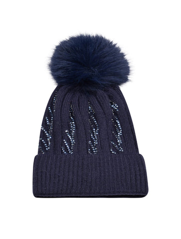 Diamante Detail Bobble Hat | Navy