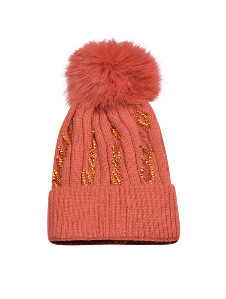 Diamante Detail Bobble Hat | Burnt Orange