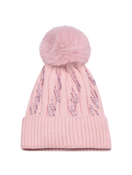 Diamante Detail Bobble Hat | Pale Pink