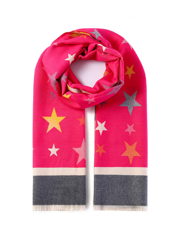 Luxurious Double Sided Jacquard Star Print Scarf | Fuchsia Pink