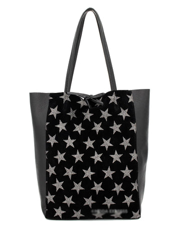 Leather and Suede Star Shopper | Black