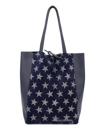 Leather and Suede Star Shopper | Navy