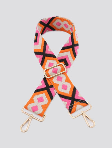 Aztec Embroidered Bag Strap | Bright Pink/Orange