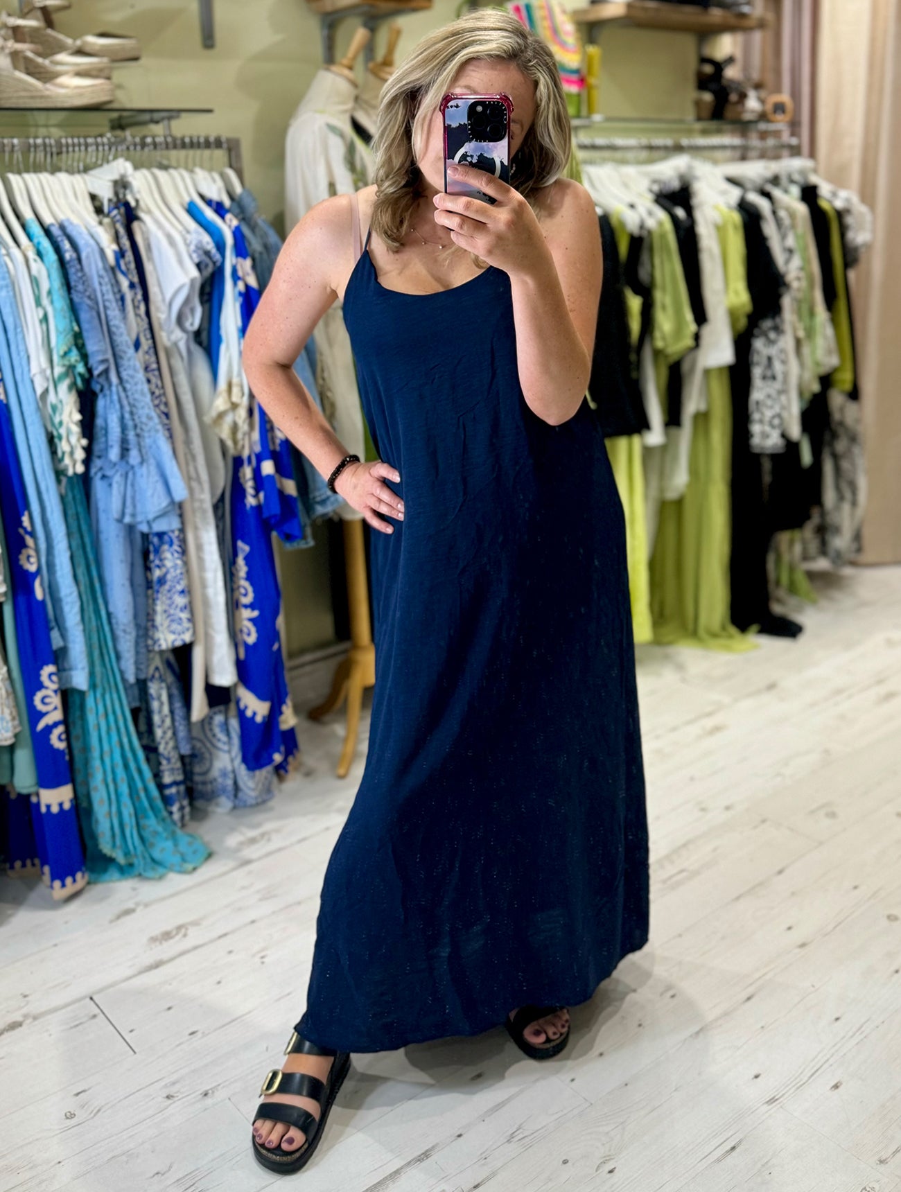 Camille Spaghetti Strap Maxi Dress | Navy