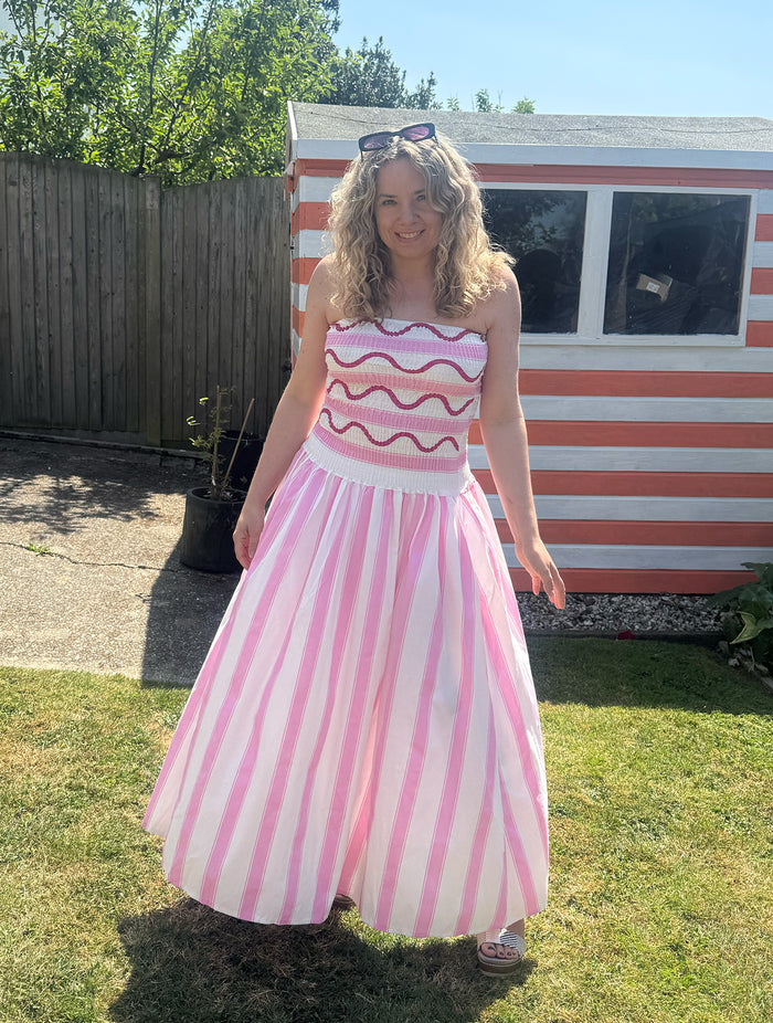 Bandeau Striped Sun Dress | Pink/White