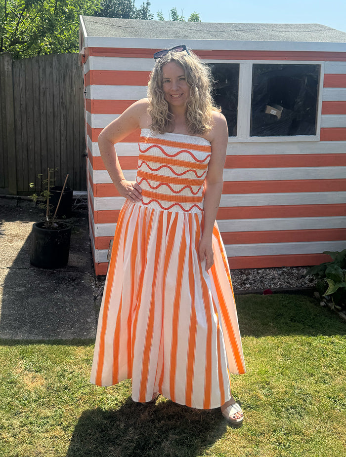 Bandeau Striped Sun Dress | Orange/White