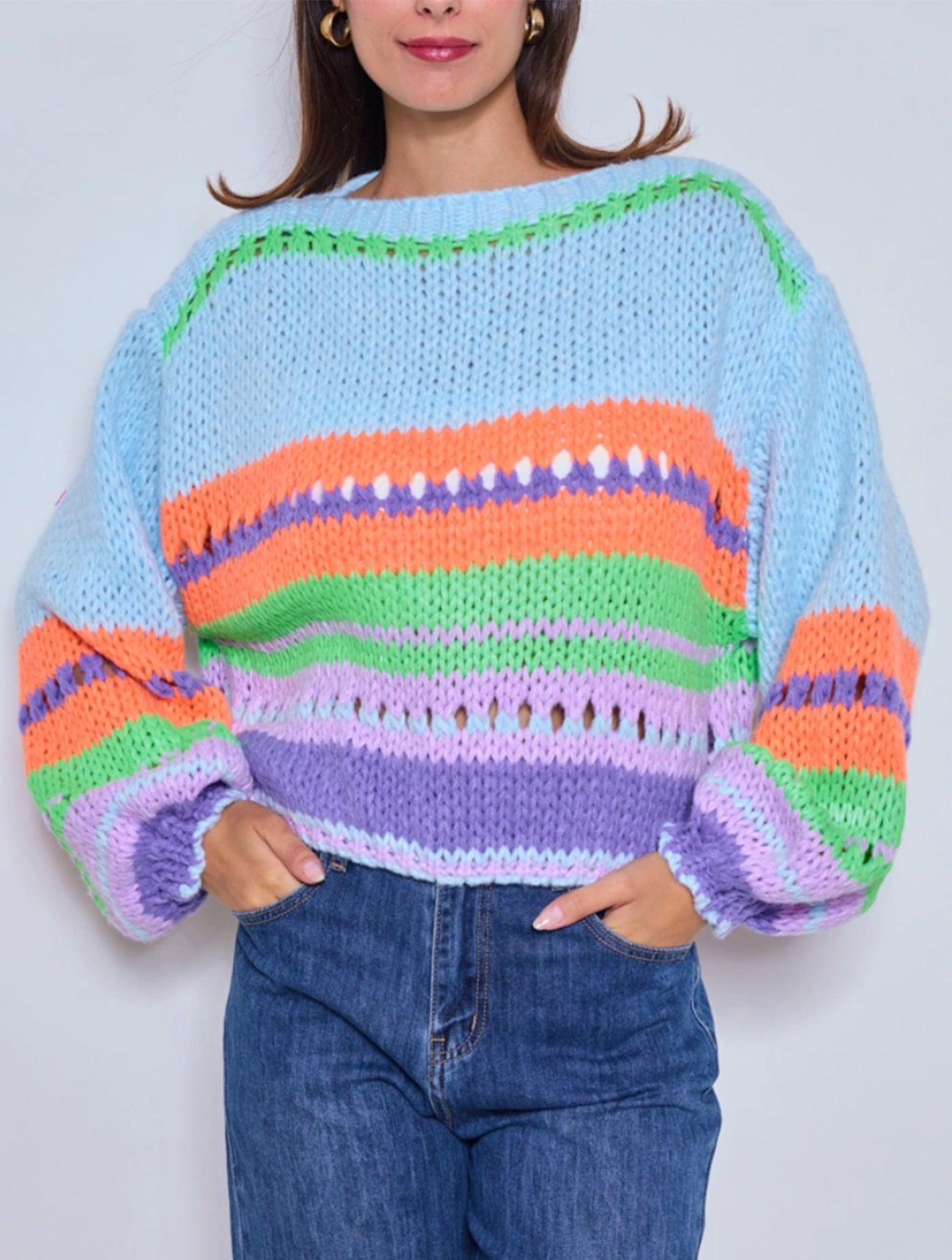 Bright Chunky Knit Striped Sweater | Blue Multi