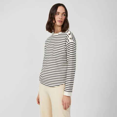 Stripe Rib Button Detail Top | J6VAH | Milk/Black