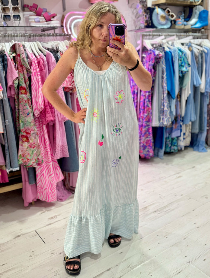 Callie Linen Mix Stripe Maxi Dress | Mint