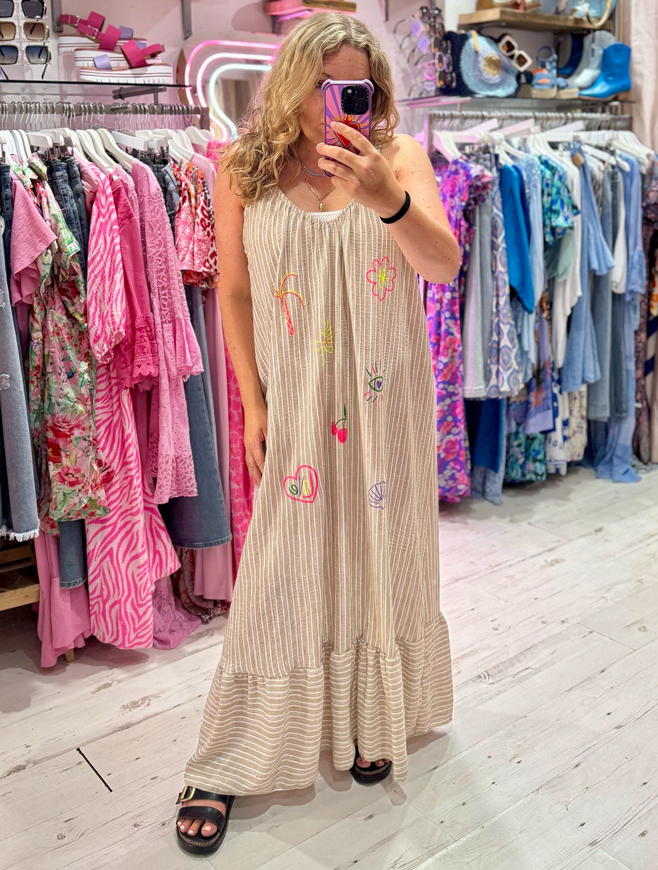 Callie Linen Mix Stripe Maxi Dress | Oatmeal