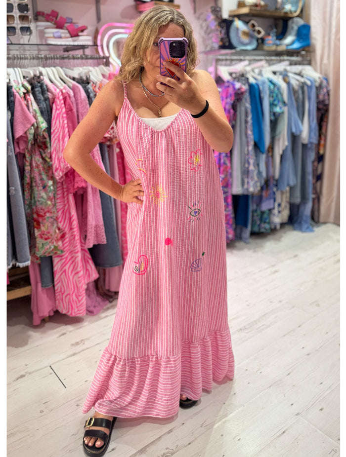 Callie Linen Mix Stripe Maxi Dress | Pink