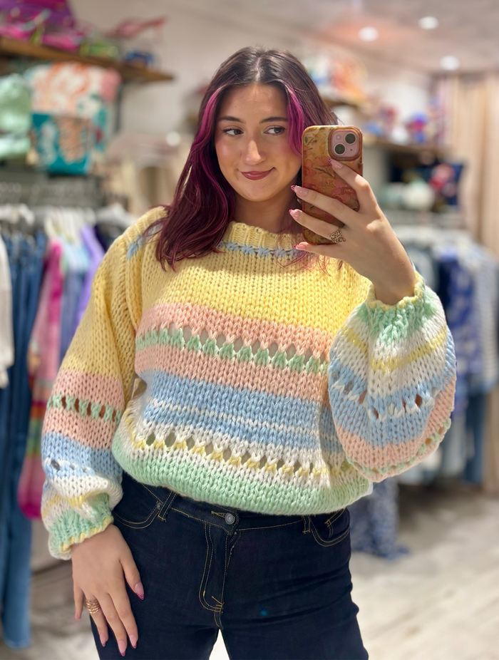 Pastel Chunky Knit Striped Sweater | Pastel Mix