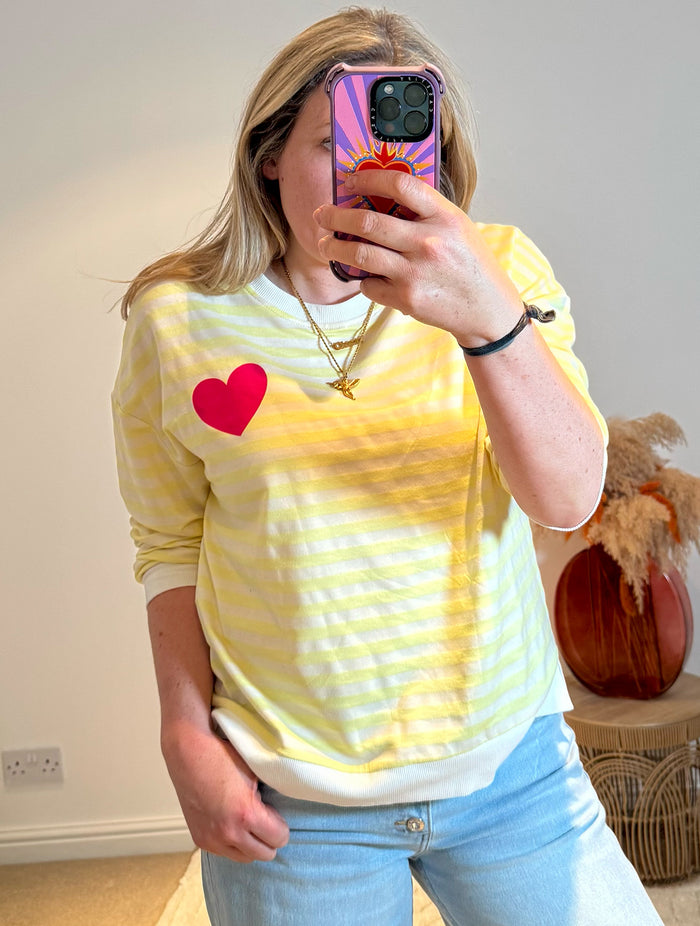 Heart Detail Stripe Sweatshirt | Yellow/White