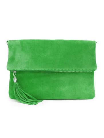 Suede Foldover Clutch/Cross Body Bag | Green