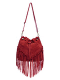 Suede Leather Fringed Bucket Bag | Burgundy