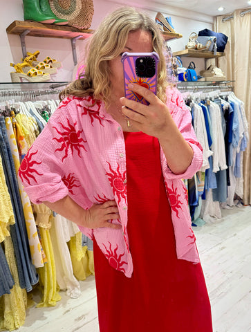Sun Print Cotton Cheesecloth Shirt | Light Pink/Red