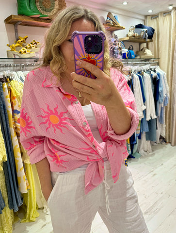 Sun Print Cotton Cheesecloth Shirt | Pink/Orange