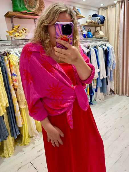 Sun Print Cotton Cheesecloth Shirt | Hot Pink/Red
