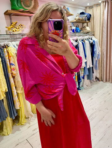 Sun Print Cotton Cheesecloth Shirt | Hot Pink/Red