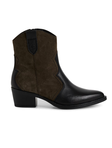 Tamaris | Two Tone Leather Cowboy Boot | 25702 | Black/Olive
