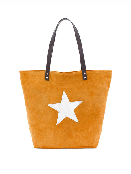 Suede Leather Star Tote | Orange