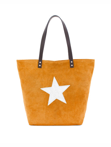 Suede Leather Star Tote | Orange