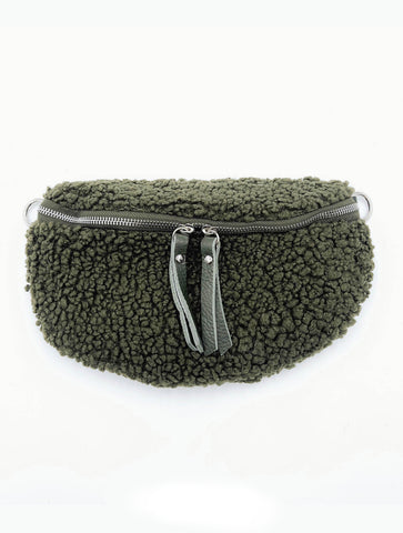 Teddy Crossbody Bag With Leather Strap | Olive Green