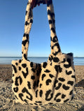Large Leopard Teddy Tote Bag | Black/Beige