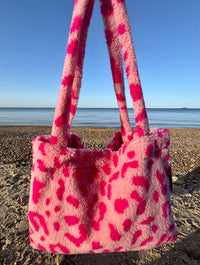 Large Leopard Teddy Tote Bag | Pink Multi