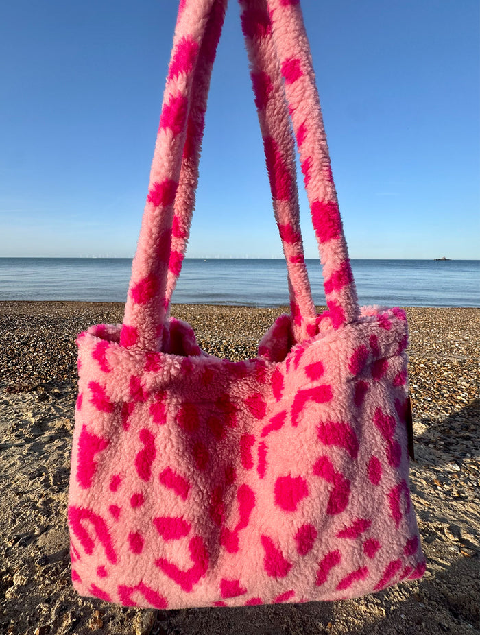 Large Leopard Teddy Tote Bag | Pink Multi